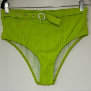 Solid & Striped The Jozy Belt Solid Green Ribbed Bikini Bottom Size XL NWT